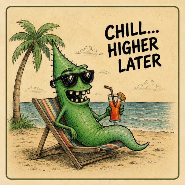 Wick relaxing on a beach: Chill… higher later