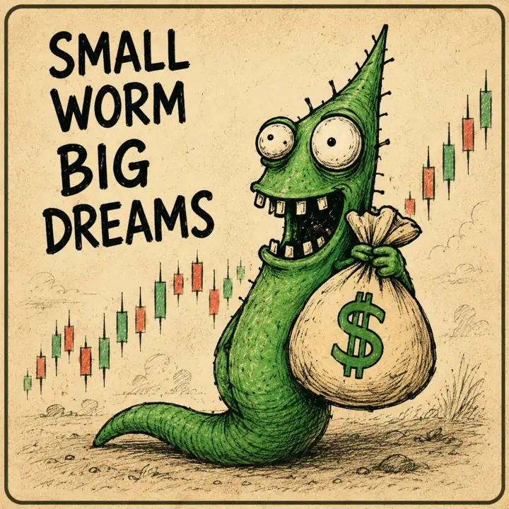 Wick with a money bag: Small worm, big dreams